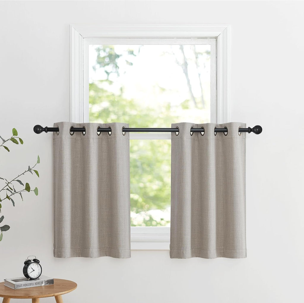 NICETOWN Blackout Valances - Thermal Insulated Short Curtains for Farmhouse Windows | 34" W x 36" L, Angora, 2 Panels