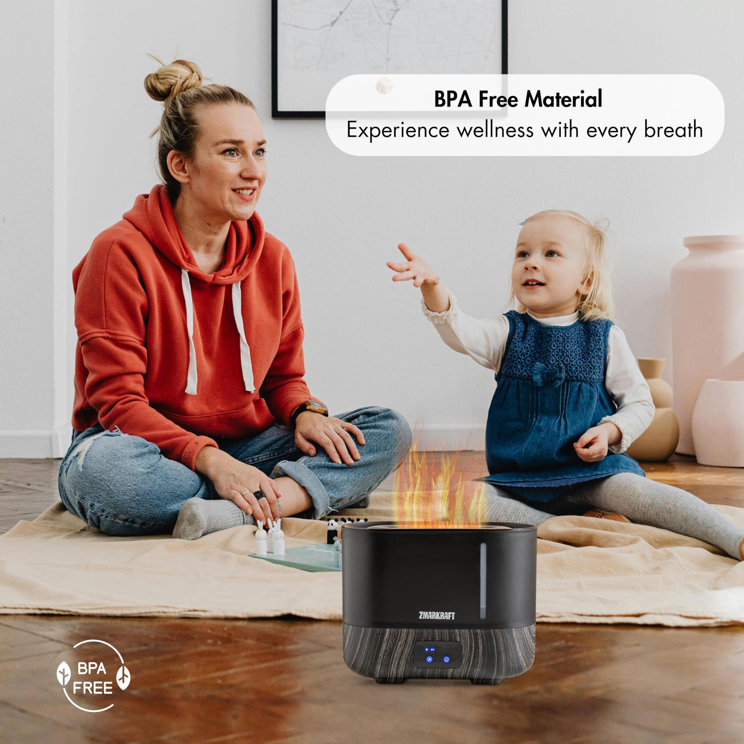 ZMARKRAFT® 3L Large Humidifier with Special Flame Light Effect, Quiet Ultrasonic Humidifying, Top Fill and Adjustable Mist Level, Cool Mist Humidifier for Any Season for Bedroom and Living Room