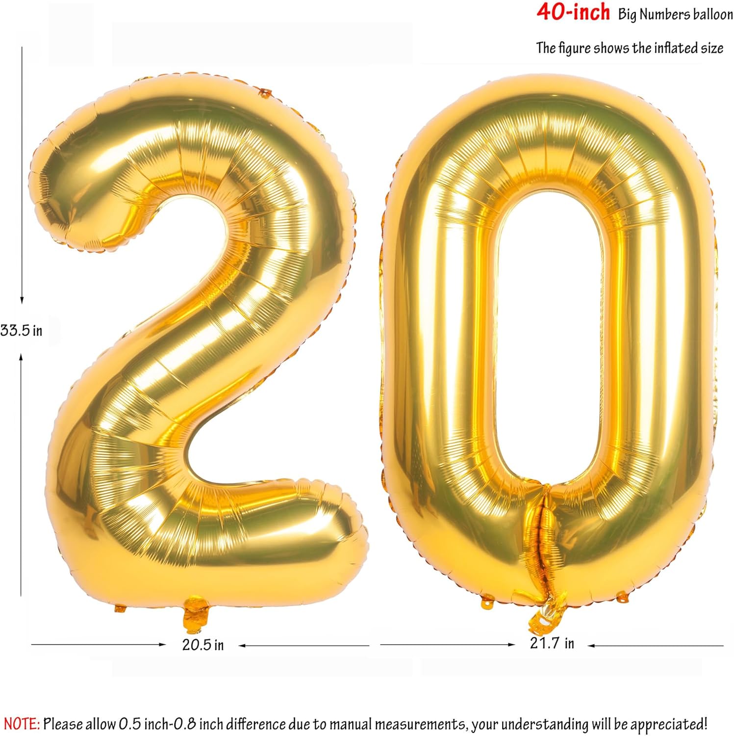 Skiennix 40-Inch Gold Number Balloons - Helium Foil Mylar Birthday Party Decorations