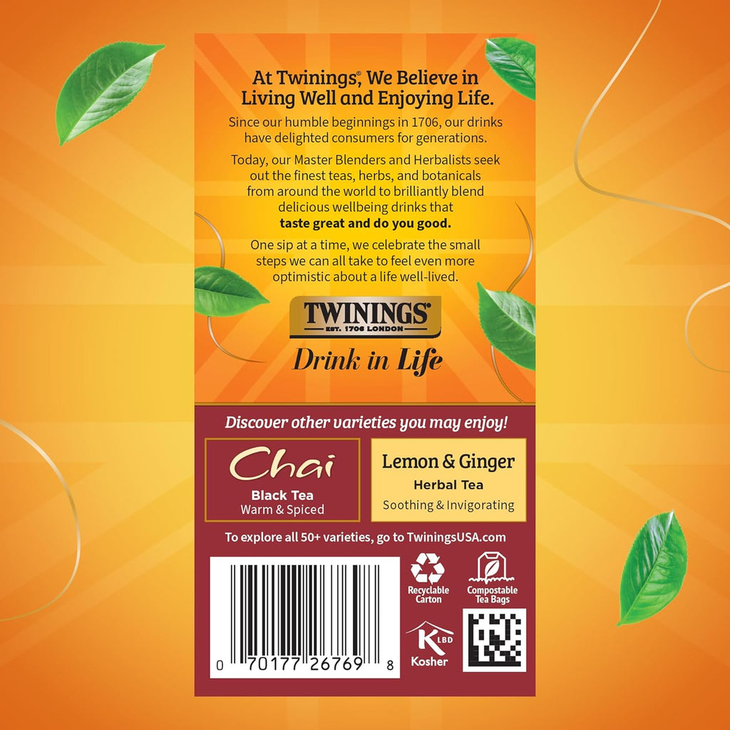 Twinings Pumpkin Spice Chai Black Tea - Warm & Spicy Flavor, 20 Individually Wrapped Bags (Pack of 6)