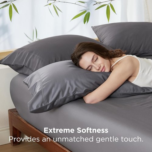 Bedsure King Size Pillow Cases - Cooling Rayon Bamboo Pillow Covers, Silky Soft Dark Grey, 20x36 Inches