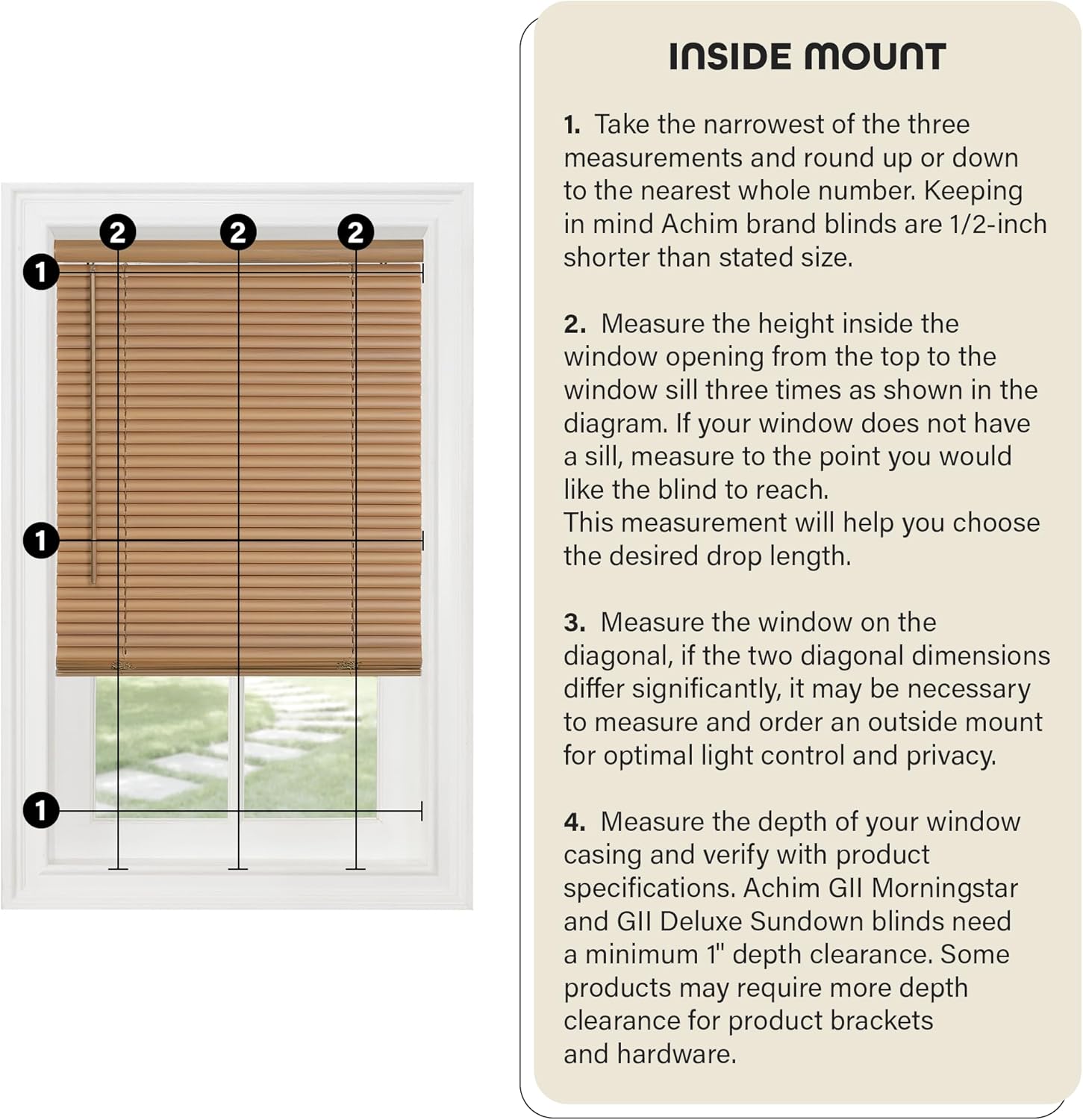 Achim Home Decor Cordless Mini Blinds - Light Filtering, 35" W x 72" L, 1" Slat Size - Black