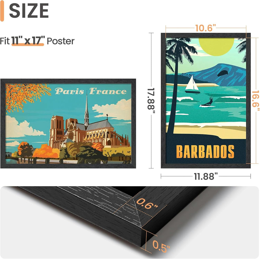 Upsimples 11x17 Picture Frame - Stylish Black Wall Gallery Frame for Photos | Durable Engineered Wood