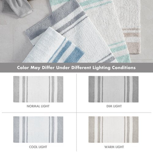 Madison Park - Spa Reversible Cotton Bath Rug - Grey - 20(W)" x 30(L)" - Striped - Water Absorbent- Fast Drying- Bath Mats - Feels Fluffy - Stylish & Sophisticated