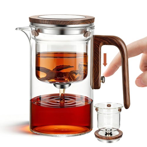MACTANO Enchant Series Glass Magic Teapot with Magnetic Infuser, Modern Personal Tea Pot for Loose Leaf Tea Visual Brewing Easy Clean - 20.29 oz