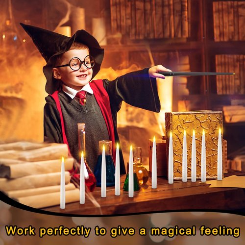 Retisee 40 Pcs Flameless Candles with Wand Halloween Decorations Floating Candles Remote Battery Operated LED Electric Window Candle Warm Light Flickering Decor for Halloween Party