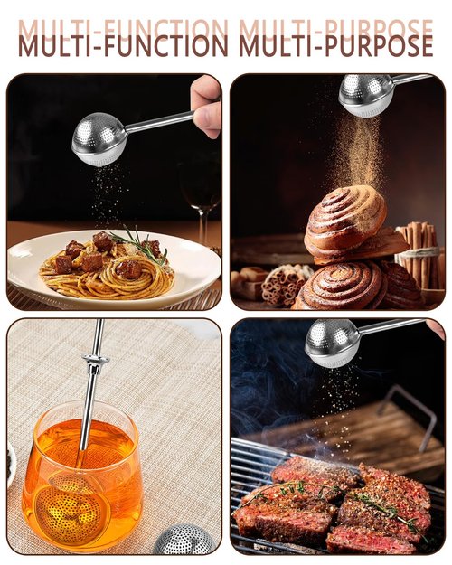 2 PCS Flour Sifter, Loose Tea Diffuser Portable Tea Strainer with Handle Tea Filter Powder Sugar Shaker Sifter Duster Baker's Dusting Wand Dispenser for Flour Spices Flour Sprinkler for Bread Baking