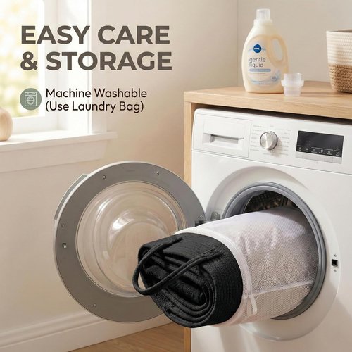 **JMvicyroam 65L Extra Large Woven Cotton Rope Blanket Basket - Stylish Laundry Hamper with Reinforced Handles | Machine Washable, Black**