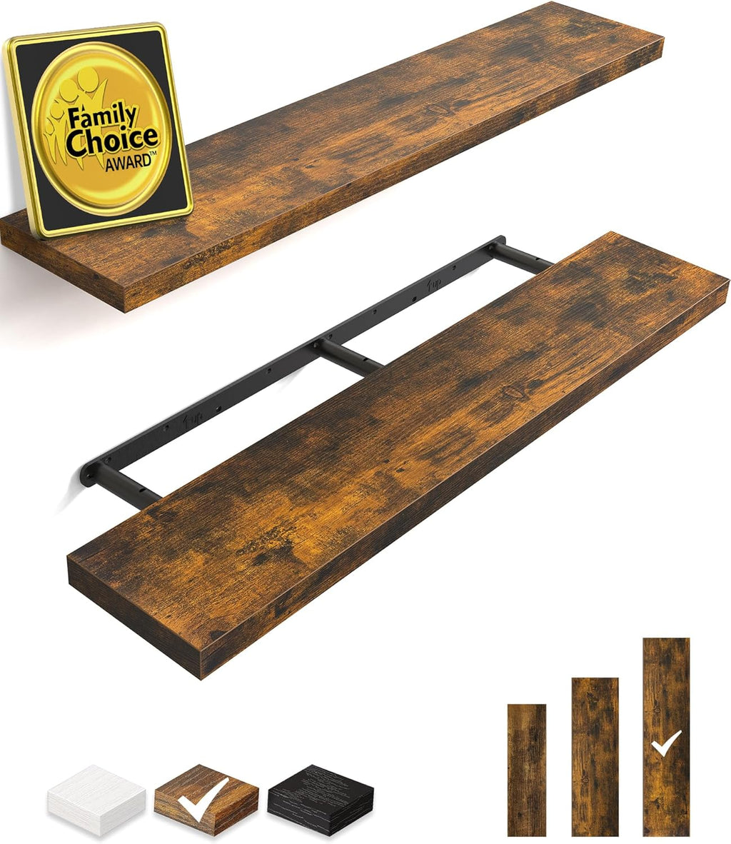BAYKA Floating Shelves - 48-Inch Rustic Wood Wall-Mounted Shelves for Home Decor | Set of 2, Rustic Brown