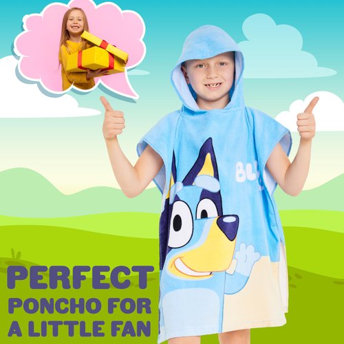 Bluey Kids Changing Robe, Hooded Towel Poncho, Soft Absorbent Wearable Towel, Swim Surf Bath Beach Cover Up, Gifts for Kids (Blue/Orange)
