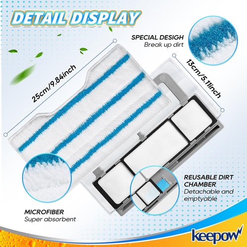 KEEPOW Reusable Mop Pads - Compatible with Shark Vac Mop Models | Washable & Upgraded Dirt Chamber (1+3+6 Pads)
