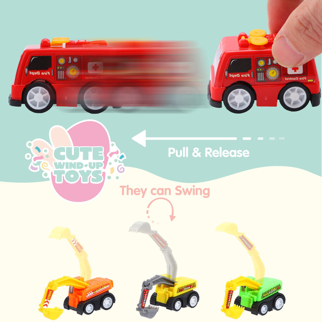 JOYIN 24 Pcs Filled Easter Eggs with Pull Back Construction Cars, Prefilled Easter Egg with Vehicle for Kid Boys, Basket Stuffers/Fillers, Party Favor, Classroom Prize Supplies