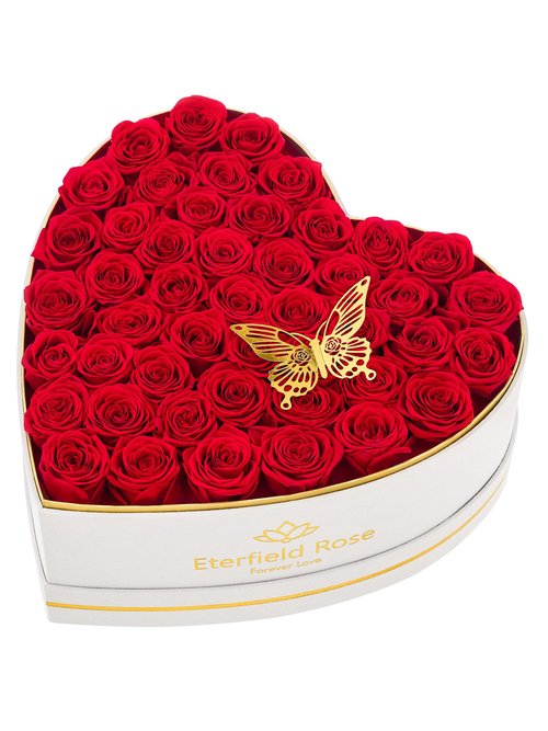 Eterfield 47 Forever Flowers in Heart Shape Box, Preserved Roses That Last a Year Preserved Flowers Birthday Gifts for Her Mom Women Wife Anniversary Valentines Day Mothers Day Christmas, Red