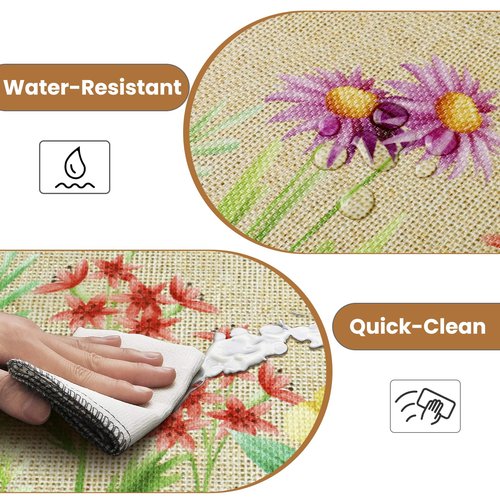 DailyCuddles Kitchen Mats for Floor, 2-Piece Anti-Fatigue Waterproof Kitchen Rugs for Apartment Decor, Easy-Clean Standing Mat with Non-Slip Back for Home, Office, Laundry (17.3"×47" +17.3"×30")
