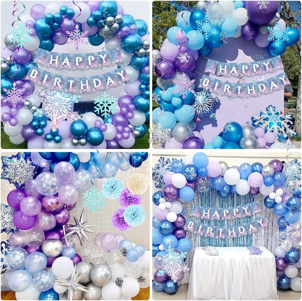 Skiennix Birthday Decorations for Girls - Winter Snow Theme Party Supplies with Number 2 Candle & Crown
