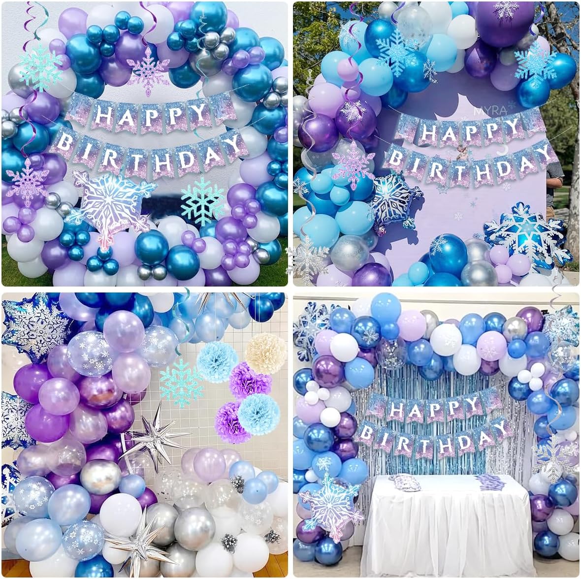 Skiennix Birthday Decorations for Girls - Winter Snow Theme Party Supplies with Number 2 Candle & Crown