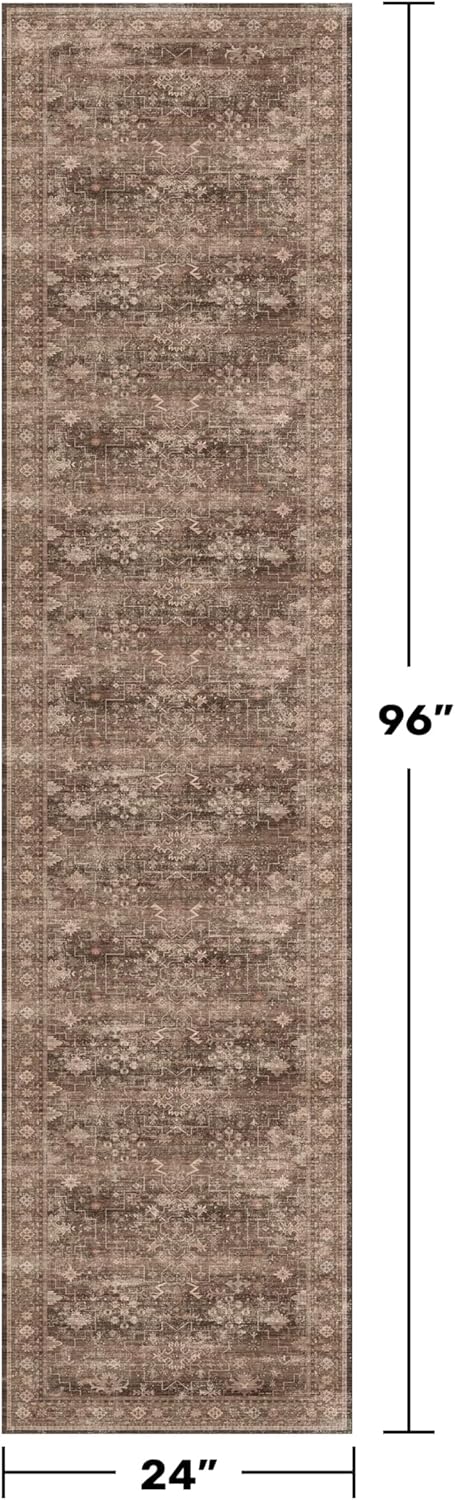 Boho Washable 2x8 Long Rug - Non-Skid Floral Vintage Carpet for Hallway & Kitchen | Soft, Stain Resistant