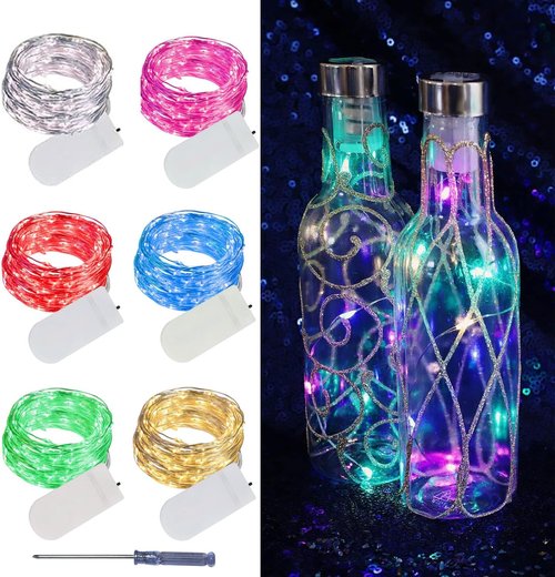 LAMPHOME Fairy Lights - 6 Pack Battery Operated 20 LED String Lights | 6.6ft Waterproof Silver Wire for DIY Party & Wedding Decor