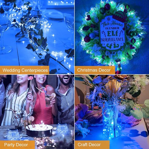 Btfarm Fairy Lights - 6 Pack Battery Operated 20 LED Twinkle Lights | Waterproof Mini Silver Wire for Mason Jars & Wedding Decor, Blue