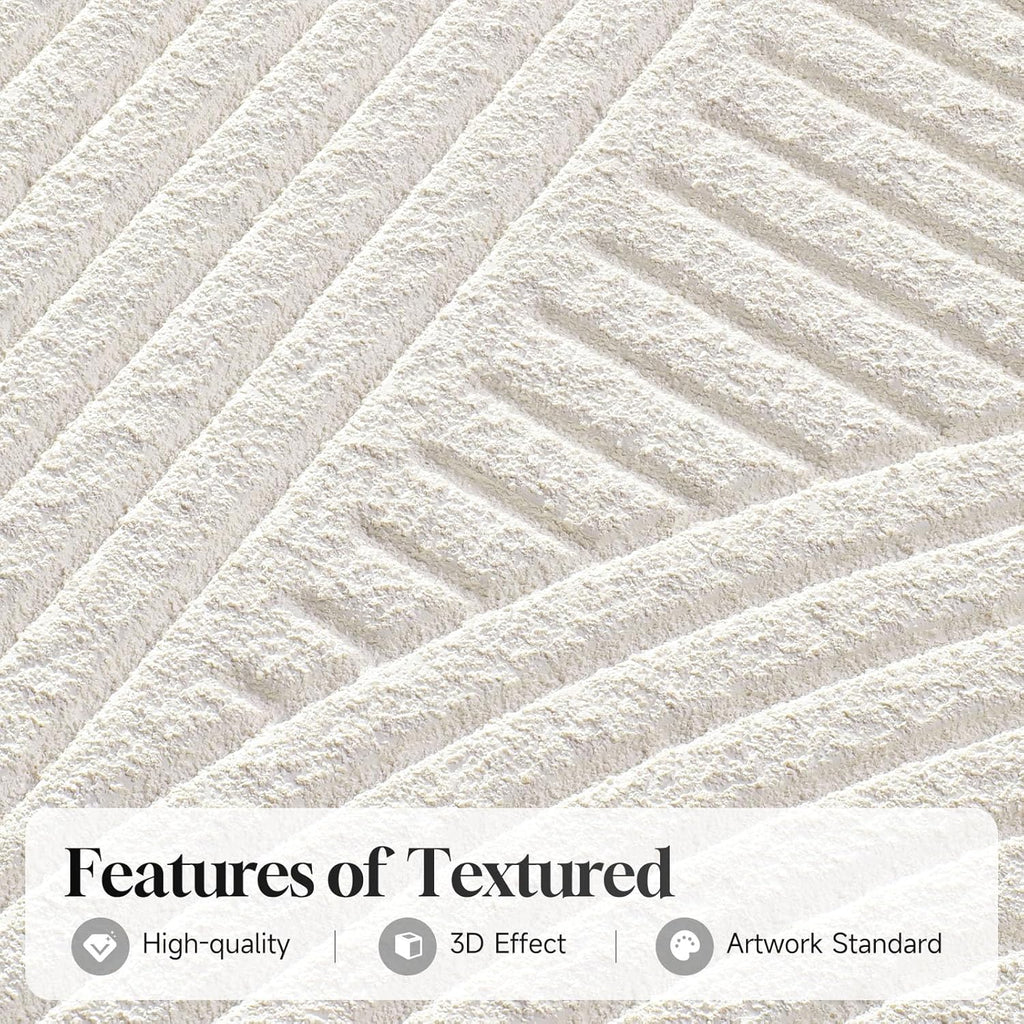 Skiennix Large Framed 3D Textured Abstract Wall Art - Modern White Geometric Decor | 24x36 In, 3 Piece Set