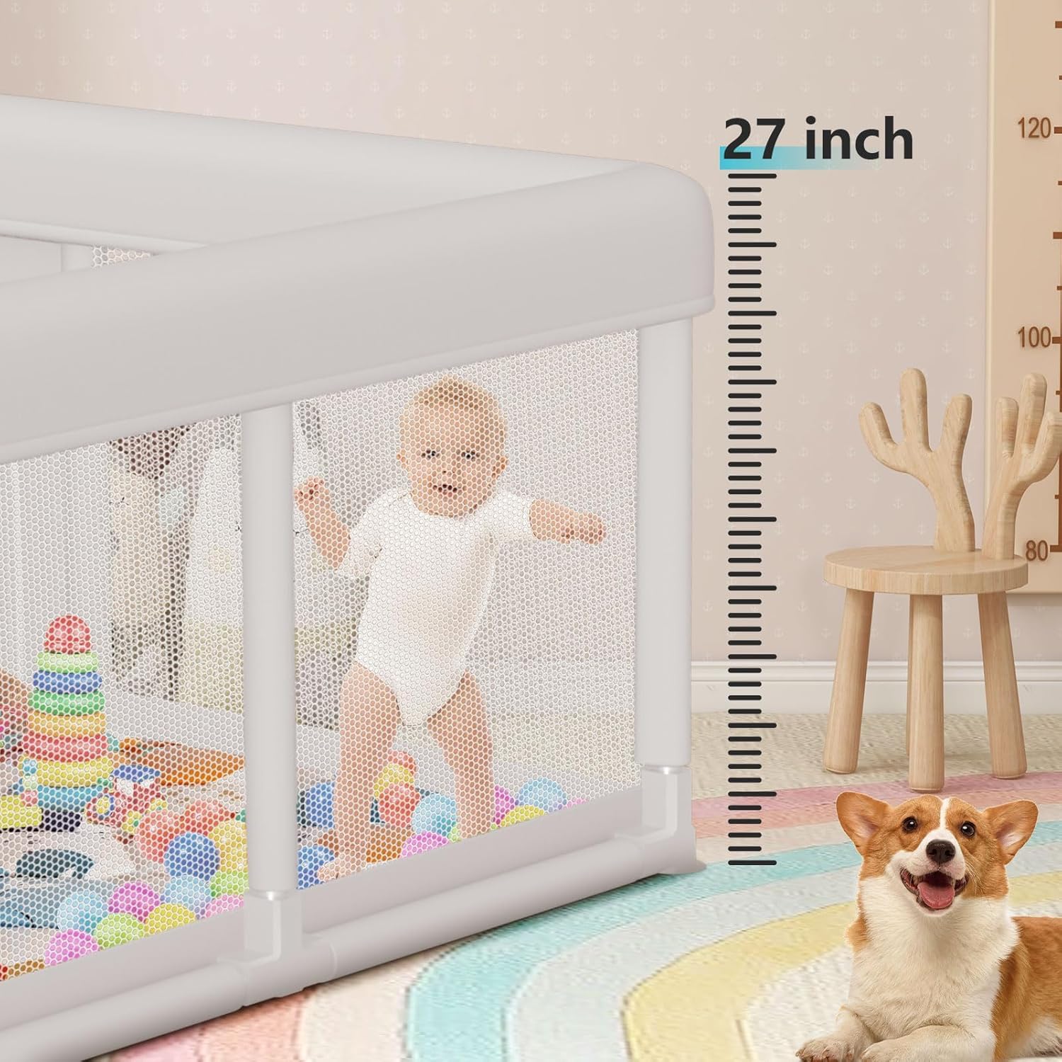 Regine Switzerland Baby Playpen - Large 74"x50" Indoor & Outdoor Play Yard with Zipper Gates & Breathable Mesh