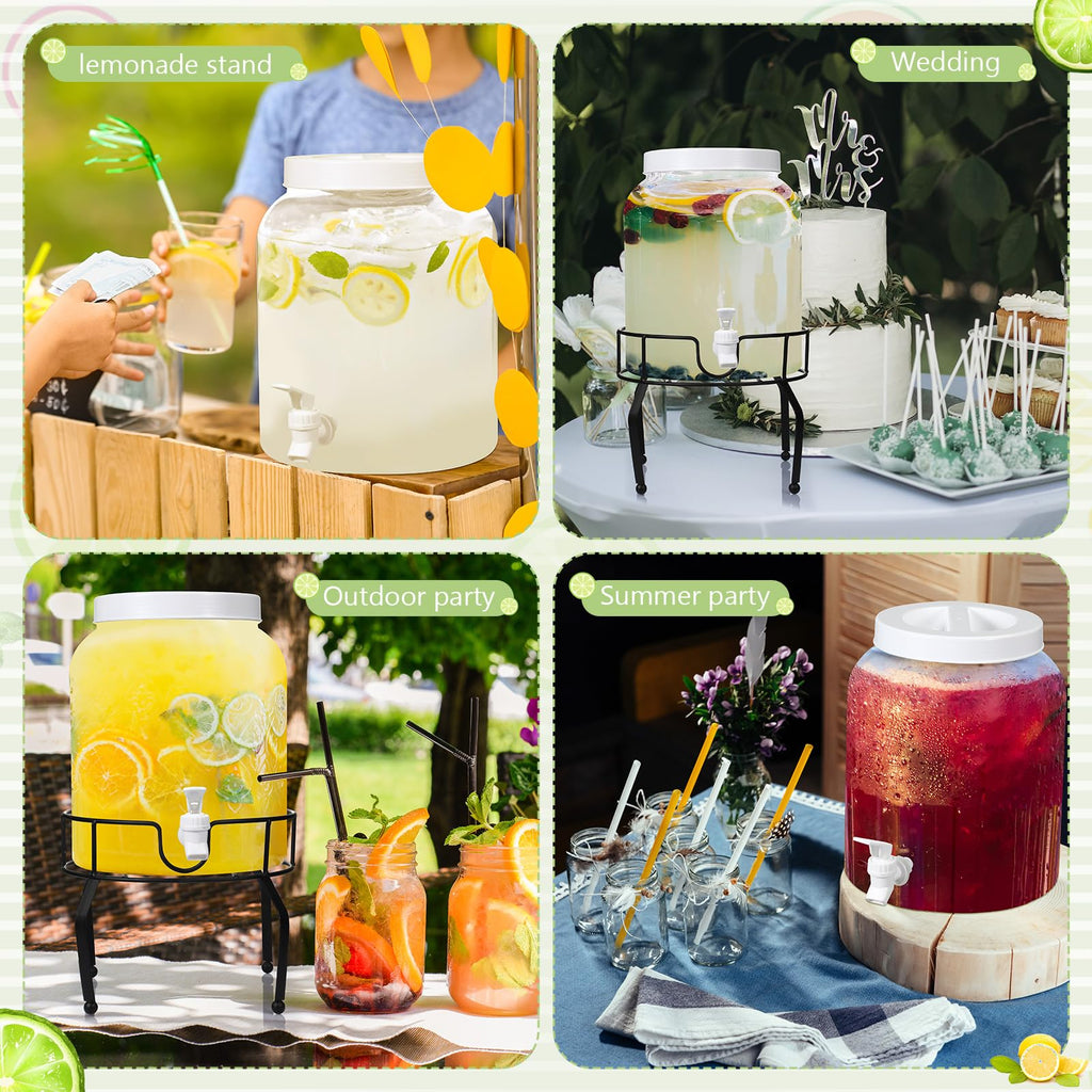 Tanlade 2 Pack 2 Gallon Plastic Drink Dispenser with Stand Beverage Dispenser with Sturdy Metal Base Juice Dispensers Drink Jar with Spigot for Weddings Parties Lemonade Tea Countertop