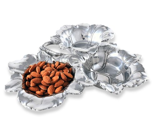 Arthur Court Designs Aluminum Grape 3-Bowls Dip Sauce Serving Bowl Tarnish Free 13 inch Long
