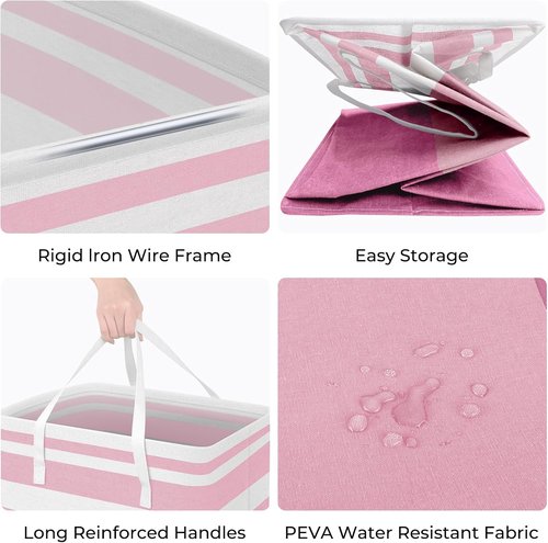 HomeHacks Large Waterproof Laundry Baskets - Collapsible Hampers with Reinforced Handles | Pink, 125L Each