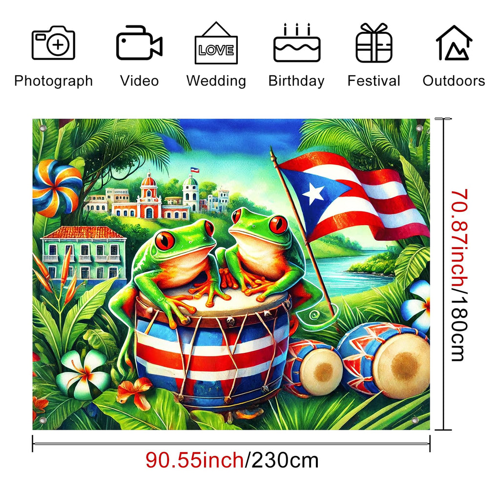 BlissYard Puerto Rico Flag Backdrop Party Decor 8x6ft Puerto Rico Party Photography Background Banner 8x6ft Indoor Outdoor Porch Sign Festivals Wall Backdrop for Home and Events