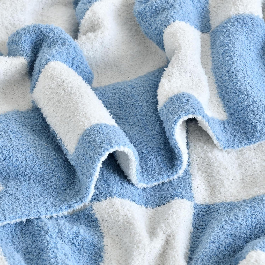 Skiennix Checkered Knitted Throw Blanket - Cozy Soft Plaid Design for Couch & Bed | 50"x60" Blue