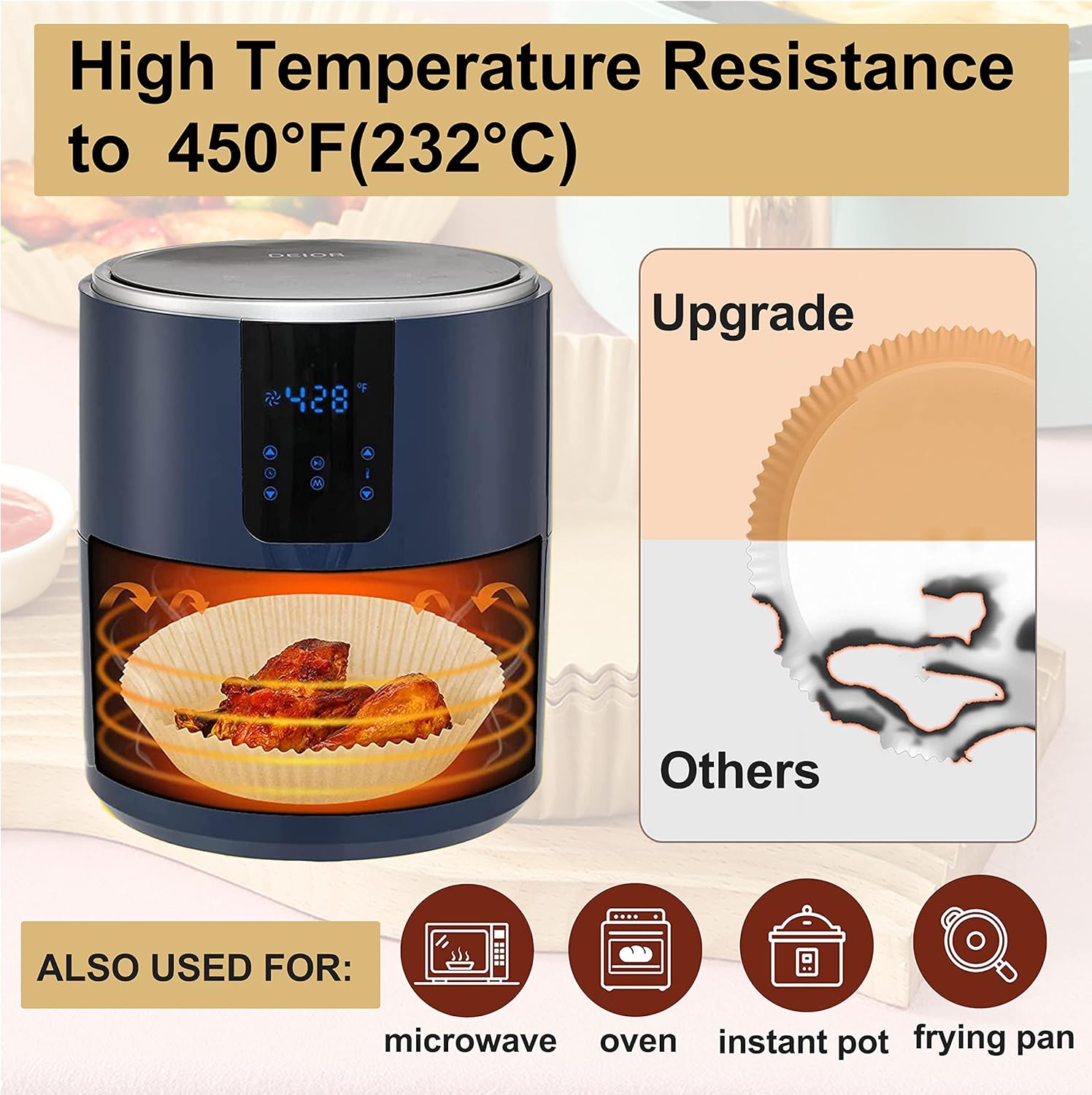 Ninja Power XL Air Fryer Disposable Paper Liners - 200 Pcs, 9-Inch Round Parchment for 4/5/6 Qt Fryers
