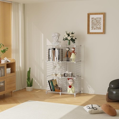AWTATOS 6-Cube Storage Organizer - DIY Stackable Wire Shelves for Home Office | White Finish