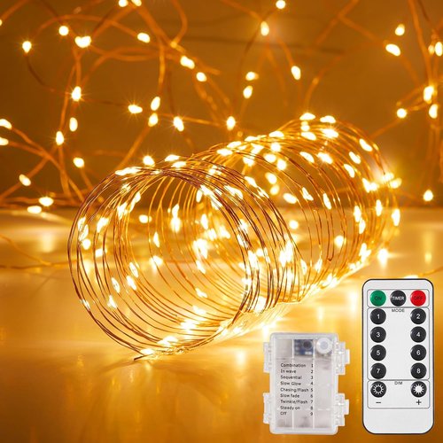 Ariceleo LED Outdoor String Lights - 65.6 Ft Battery Operated with Remote & Timer | Waterproof Warm White Fairy Lights for Parties, Weddings, and Decor