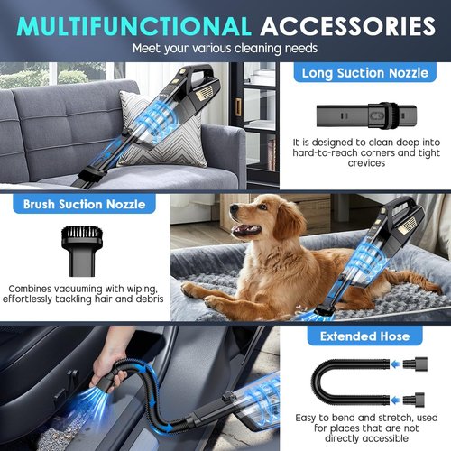 CKIKH Cordless Handheld Vacuum - 15000PA Strong Suction, Lightweight & Portable with Multi-Nozzles | Ideal for Home, Car & Pets