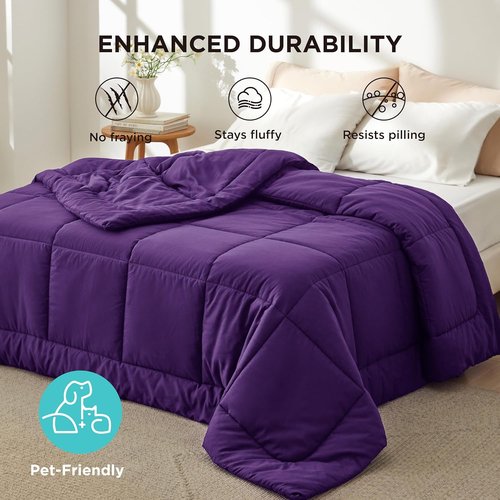 Bedsure Comforter Duvet Insert - All-Season Quilted Queen Size Down Alternative Blanket, Purple 88 x 88 Inches
