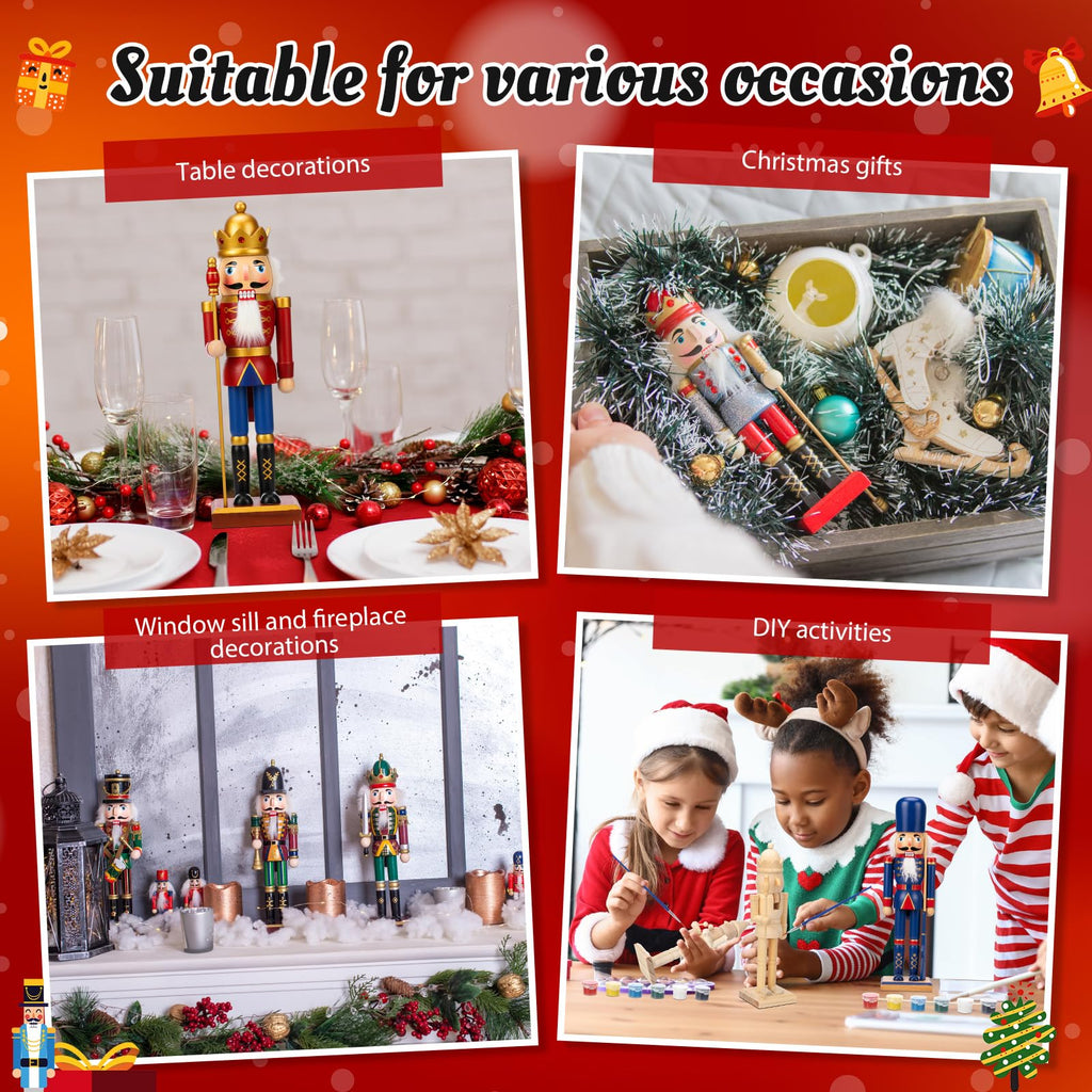 Vercraft 9 Set Unfinished Nutcracker Wooden Unpainted Nutcrackers Christmas Plain Paint Your Own Nutcracker Figurines Craft Kit Ornaments with Paint and Brush for Xmas Holiday Decoration