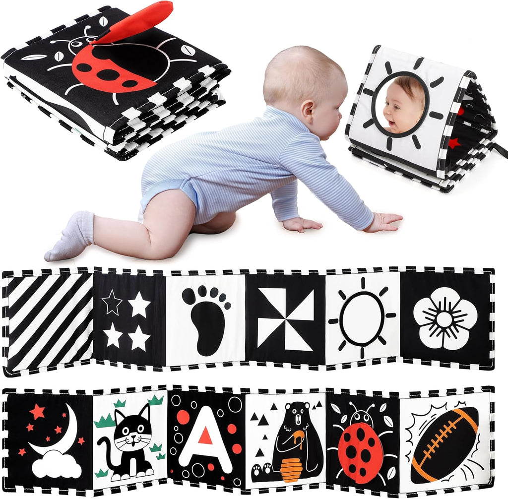 URMYWO Black and White Baby Toy - Soft Tummy Time Sensory Book for Newborns 0-12 Months | Visual Stimulation Gift