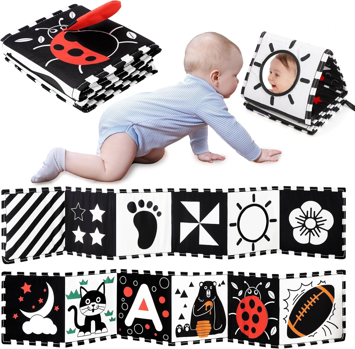 URMYWO Black and White Baby Toy - Soft Tummy Time Sensory Book for Newborns 0-12 Months | Visual Stimulation Gift