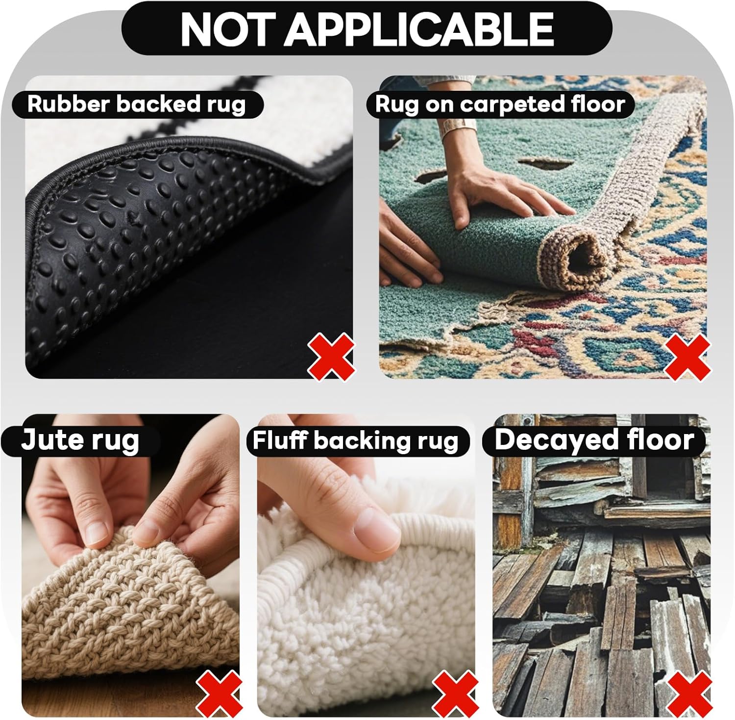 Skiennix Non-Slip Rug Grippers - Reusable Carpet Tape Pads for Hardwood & Tile Floors (12 Pack)