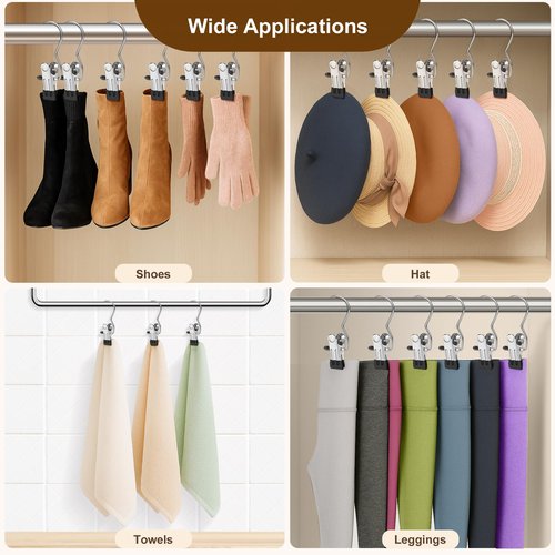 Myfolrena Hanger Clips for Hanging Heavy Duty Clothes Hooks Clips 18pc Clothes Pins for Closet,Clips with Hooks Metal Laudry Hooks for Pants,Boot,Hat,Leggings,Jeans,Shoes