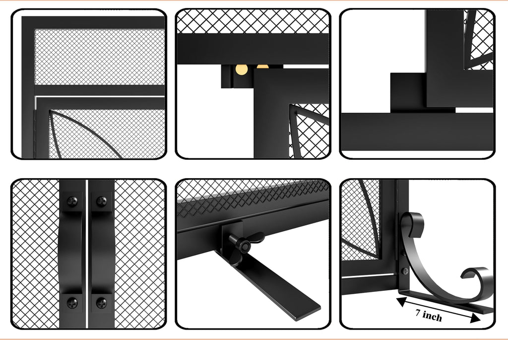 Fire Beauty Fireplace Screen with Magnetic Doors,Large Metal Fire Place Screen for Home,Spark Guard,Metal Furnace Fireguards,Baby Safe Spark Guard Protector,Black