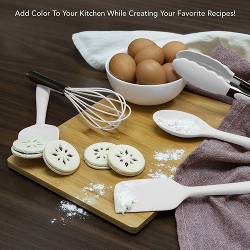 Country Kitchen Silicone Cooking Utensils | Easy-to-Clean Spatula Set for Nonstick Cookware, White