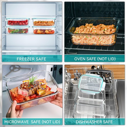 GEHE 4 Pack 52 oz Large Glass Food Storage Containers with Lids - Glass Meal Prep Containers For Baking, Storing, Airtight Lunch Container, Freezer, Dishwasher, Microwave and Oven Safe, BPA Free