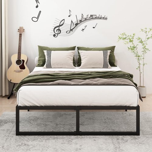 Lutown-Teen 12 Inch Full Size Bed Frame - Heavy Duty Metal Platform with Sturdy Slats | Easy Assembly, Noise-Free, Black