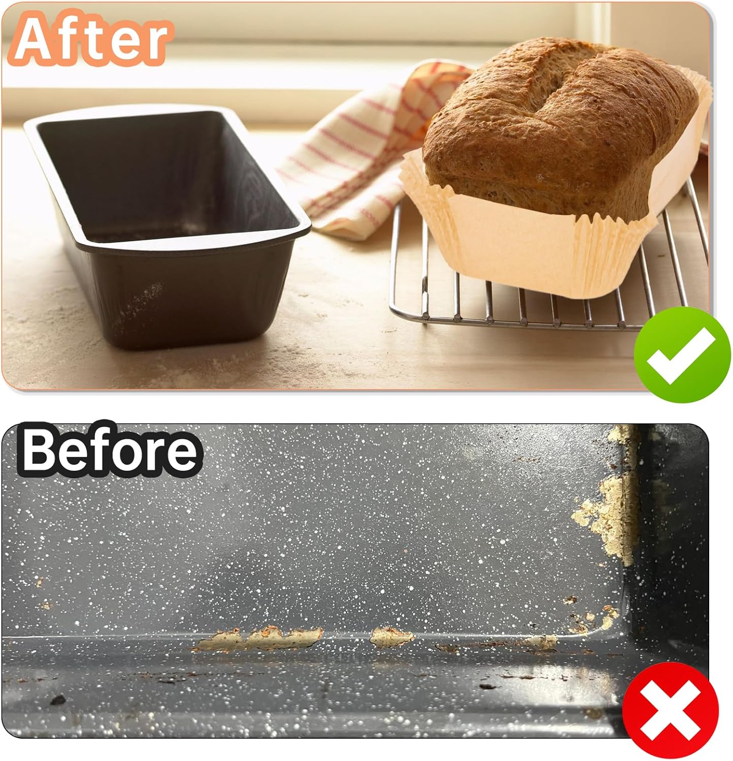 Regine Switzerland 100 Pcs Loaf Pan Liners - Non-Stick Pre-Formed Parchment Paper for 9x5 Inch Bread Pan