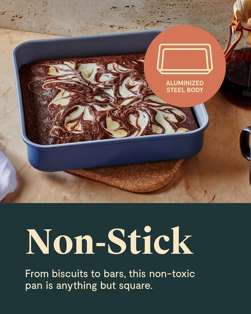 Caraway 9” Square Cake Pan Duo | Non-Stick Ceramic Coating - Chemical-Free - Ideal for Brownies & Lemon Bars - Black