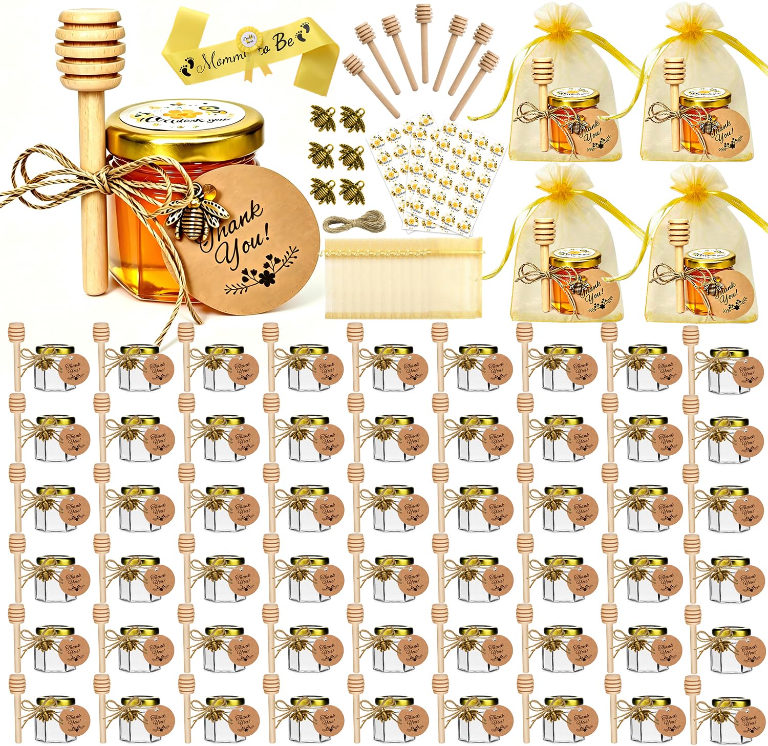60 Pack 1.5 oz Mini Glass Honey Jars Party Favors in Bulk for Baby Shower