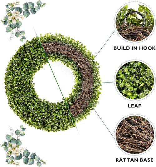 Boxwood Wreath - 20-Inch Greenery Wreath for Front Door | Year-Round Farmhouse Decor
