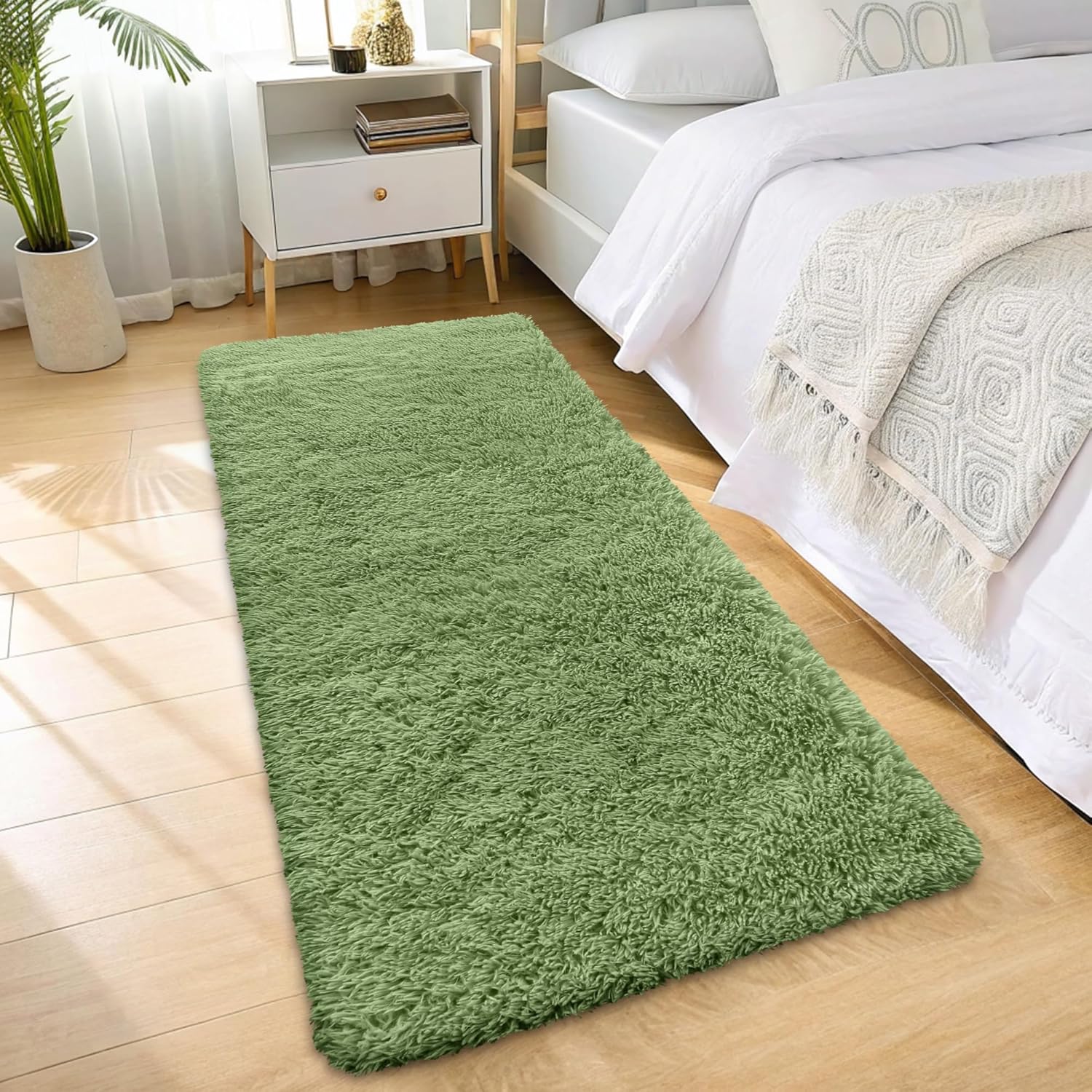 OLANLY 2x8 Soft Fluffy Machine Washable Runner Rug - Aesthetic Indoor Carpet for Bedroom & Hallway | Green