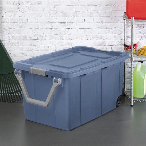 Heavy-Duty Wheeled Storage Totes - Blue Industrial Containers with Latching Lid | 40 Gallon Capacity, 2 Pack